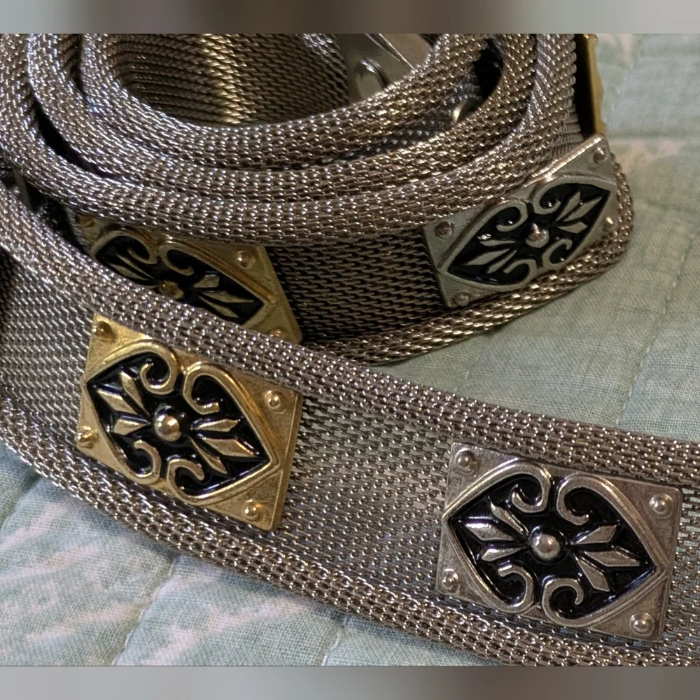 Gorgeous Silver Metal Mesh With Gold and Black Details. 39" - Picture 3 of 8